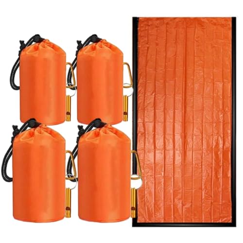 Waterproof Emergency Sleeping Bag with Whistle, 2 Pack Mylar Thermal Bivy Sack for Survival, Camping, Hiking with Emergency Blankets, Survival Kit Supplies - color: 4 PACK