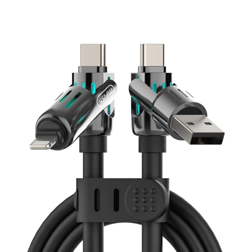 MFish 2-Pack 240W 4-in-1 Multi Charging Cable, Black+Grey, 6.6FT | Carrying Case, USB-A & USB-C to USB-C/Lightning, For iPhone 17/16/15/14, MacBook, iPad, Laptop, Samsung S25/S24 - color: Black+Grey, size: 2-Pack 6.6FT