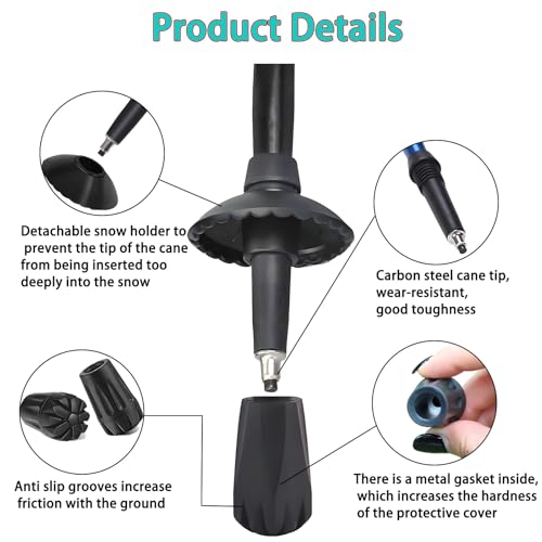 6Pcs Trekking Pole Tips Replacement Protectors, Rubber Feet for Hiking Pole Tips Rubber Tips Accessories, Fits Most Standard Walking Sticks Shock Absorbing(11mm/0.43" Hole Diameter) - size: 1a7
