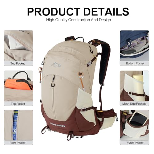 IX INOXTO Hiking Backpack, Camping Backpack, 30L Waterproof Hiking Daypack with 3L Water Bladder and Rain Cover (Khaki) - color: Khaki