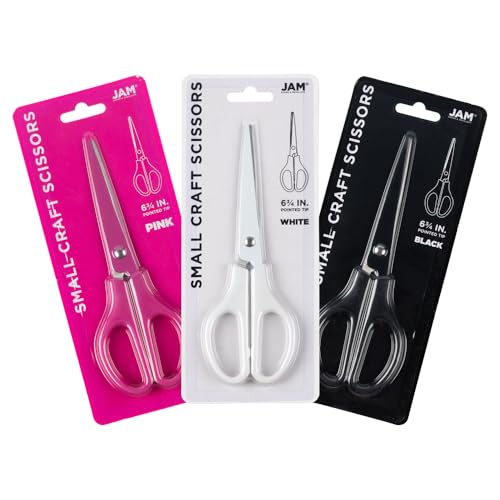 JAM PAPER Arts & Crafts Scissors Set - 6 3/4 Inch - Assorted Colors - Ergonomic Handle & Stainless Steel Pointed Tip Blades - 3/Pack - color: Assorted Colors, size: Craft (6.75 Inch)