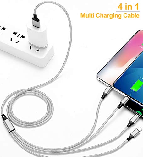 Multi Charging Cable, Multi USB Cable Universal 4 in 1 Multiple USB Cable | Fast Charging Cord with Type-C, Micro USB Connectors for Cell Phones Tablets, Silver 2Pack 4FT - color: Silver