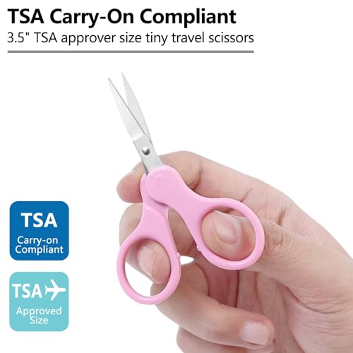 3.5" Sharp Small Craft Scissors all Purpose, Precision Straight and Curved Fine Tips for Thread Yarn Fabric Cutting, Mini Scissors with Protective Cover, Ideal for Sewing, Embroidery, Beauty, Crochet - color: Pink+purple(2pcs/Curved+straight Tip)