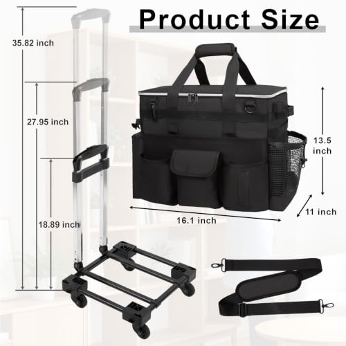 Large Rolling Cleaning Caddy with Wheels, Cleaning Supplies Organizer - color: Black, size: Large Rolling Cleaning Bag