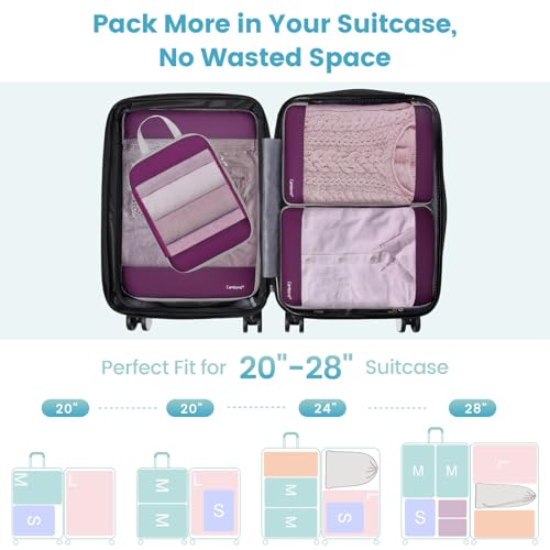 Cambond See Through Mesh Compression Packing Cubes - 4 Piece Expandable Space Saving Packing Cubes for Travel, Lightweight Travel Bags Luggage Packing Organizer Essentials for Suitcases, Purple | Keep Clothes Sorted, See Through Mesh helps quickly find wh