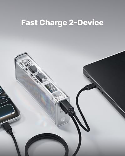 SHARGEEK 140 Power Bank, 20000mAh 140W Portable Charger, Transparent Battery Pack, Smart Display, PD3.0 for MacBook Pro iPhone 17/16/15/14 Series Google Pixel Steam Deck | Smart Display, PD3.0 Fast Charging for MacBook Pro iPhone 17/16/15/14 Series Google