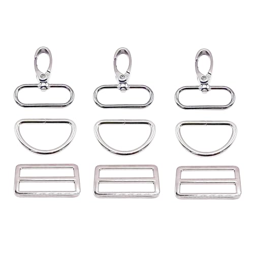 Goyunwell 1-1/2 inch Swivel Snap Hooks & D Rings Tri-Glide Silde for Bag | Purses Handbag Backpack Shoulder Bag Dog Collar Webbing Pet Leashes Keychain Lanyard Strap Craft Making Metal Buckles 5 Sets - color: Silver, size: 1-1/2 inch