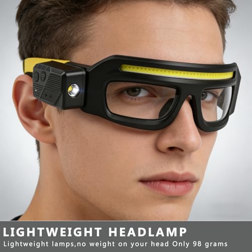 LED Rechargeable Headlight Glasses, Motion Sensor & Touch Control, 5 Modes, 350-500lm, USB-C Charging, IPX4 Waterproof, Hands-Free for Running Camping Fishing Cycling Hiking (Blue) - color: Blue
