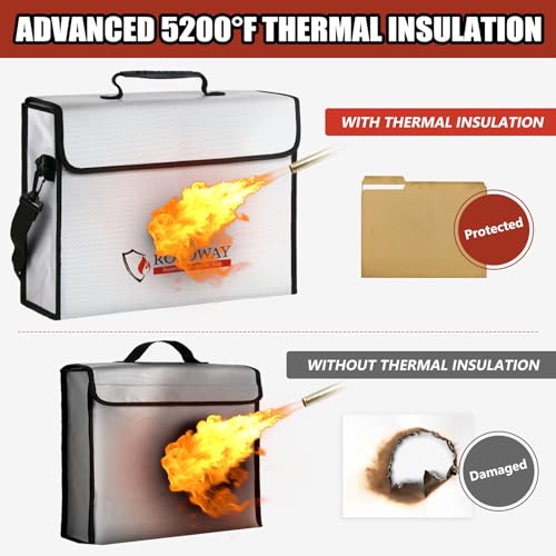 ROLOWAY Large Fireproof Bag 5200℉ Heat Insulated (15 x 12 x 5 inches), Fireproof Document Bag for Cash Safe and Document Safe - size: Large + Small, style: 5200°f Silver Fireproof Bag