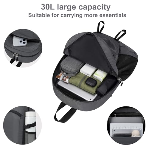 Lightweight Hiking Backpack 30L Packable Foldable Daypack Collapsible Travel Bag Water-Resistant for Women Men (Gray) - color: Gray, size: Large