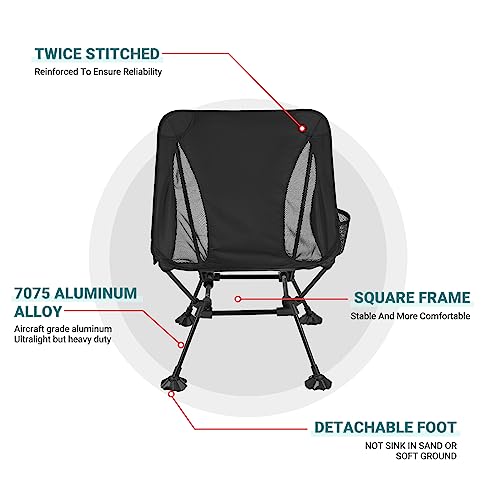 ATEPA Backpacking Chair, Ultralight Folding Portable Small Camping Chairs for Adults Compact Foldable Beach Seat with Anti-Sinking Feet & Aluminum Frame for Outdoor Hiking Travel Fishing