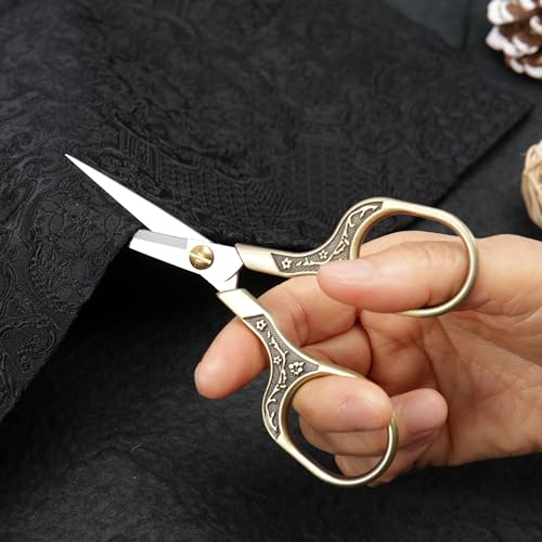 Needlepoint Scissors with Leather Sheath, 5" Vintage Antique Bronze Small Embroidery Scissors, Sharp Sewing Snips for Fabric, Yarn, Thread & Daily Crafting, Aesthetic Metal Craft Scissors - color: Bronze