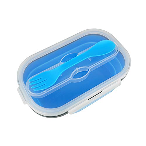 CARTINTS 800ml Collapsible Bento Lunch Box, Silicone Food Storage Container, with Leakproof Lids and Spoon, Microwave Freezer Safe, Blue - color: Blue 800ml Bento Box