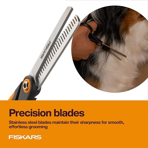 Fiskars Pet Grooming Blending Scissors for Dogs & Cats, 6.5", Orange/Black | Blending Scissors with Serrated Teeth for Thinning & SoftGrip Handle, Cat and Dog Supplies - style: Blending Scissors