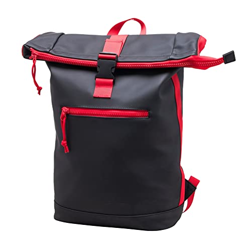 X RAY Roll Top Laptop Backpack for Men Women, PU Leather Expandable Roll Up Backpack Capacity Adjustable 22L & Fits 15.6" Laptop, Black/Red - color: Black/Red