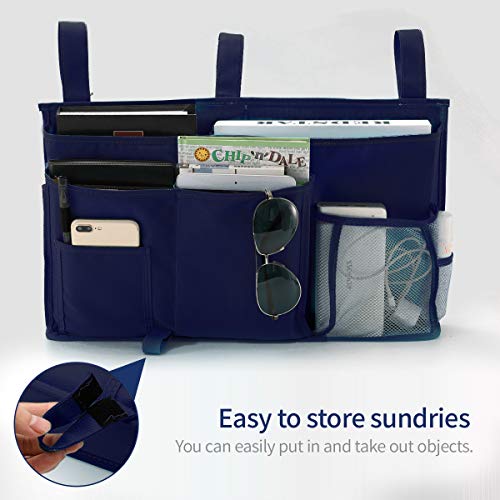 Bseash Bunk Bed Organizer, Bedside Caddy Hanging Bed Organizer Storage Bag 8 Pockets, for College Dorm Rooms Bed, Hospital Bed, Baby Bed Rails, 600D Oxford Cloth (Navy Blue) - color: Navy Blue, size: Large