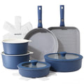 SENSARTE 17 Piece Ceramic Detachable Handle Pots and Pans Set Navy | Ceramic Cookware Set, Induction Cookware Set with Removable Handle, Healthy Non Stick for RV, Dishwasher ＆ Oven Safe - color: Navy, size: 17 Piece