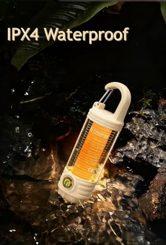 Flamix 2-in-1 LED Camping Lantern & Flashlight, 6 Modes, IPX4 Waterproof | Rechargeable Battery, Compact One-Hand Design, Beige, Hurricane Emergency Light, Hiking Gear, Home Power Outage Essential