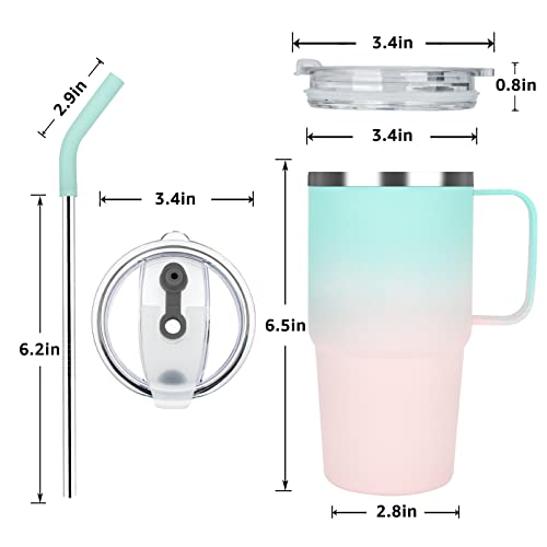 Sursip 24 oz Insulated Tumbler with Handle Lids and Straw - color: Green＆Pink
