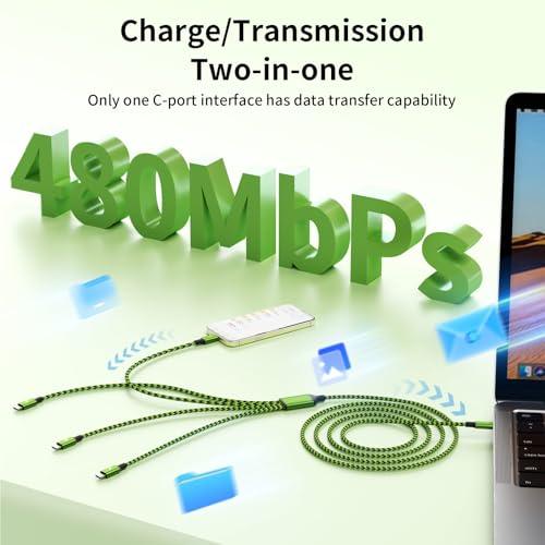 USB C Splitter Multi Charging Cable for Multiple Devices, 2Pack 5FT | USB C Phone Charger Cable with 4 Type-C Ports, 4 in 1 Charging Cord for iPhone 17 Galaxy S26 - color: Green&Black