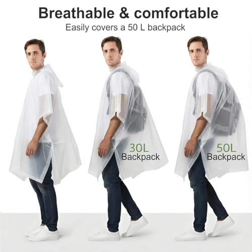UPSEN Rain Ponchos for Adults, 2 Pcs Reusable Raincoats Coats Jackets Emergency for Women Men with Hood - color: White