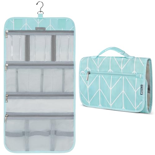 PAVILIA Hanging Toiletry Bag for Women Men Foldable Travel Organizer, Teal - color: Teal Chevron