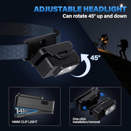 Headlamp Rechargeable 2PCS, Super Bright LED Head Lamp with Motion Sensor & White Warm Light, 8 Modes & Magnetic Base IPX7 Waterproof Headlight for Forehead Hard Hat Light for Camping Hiking Fishing