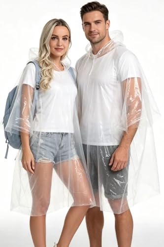 4/6/12 Pack Disposable Rain Ponchos for Adults - Emergency Rain Poncho for Camping Hiking Travelling - color: (Family 6 Pack) Clear
