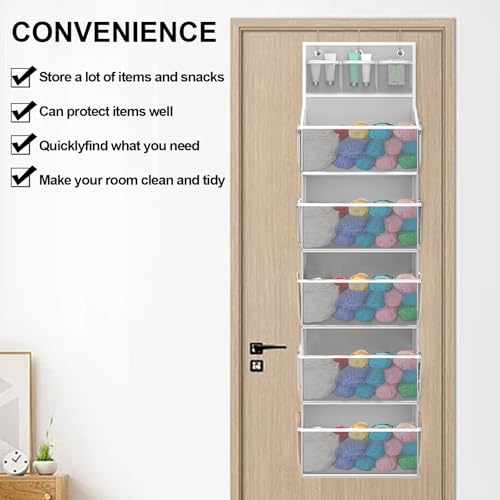 Hanging Yarn Organizer, 5 Zipper Pockets, 10 Mesh Sides, Gray