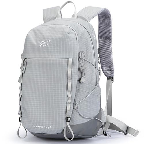 23L Lightweight Hiking Backpack, Travel Daypack with Pole Holder, Gray | Small Ripstop Nylon City Walking Camping Trail Ruck, Waist & Sternum Straps, Reflective Strips, Ventilated Back, Phone Holder - color: 23l-grey