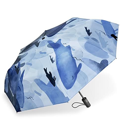 Cuby UV Sun Umbrella Compact Folding Travel Umbrella Auto Open and Close for Windproof, Rainproof & 99.9% UV Protection Parasol with Black Anti-UV Coating (Blue Whale) - color: Blue Whale