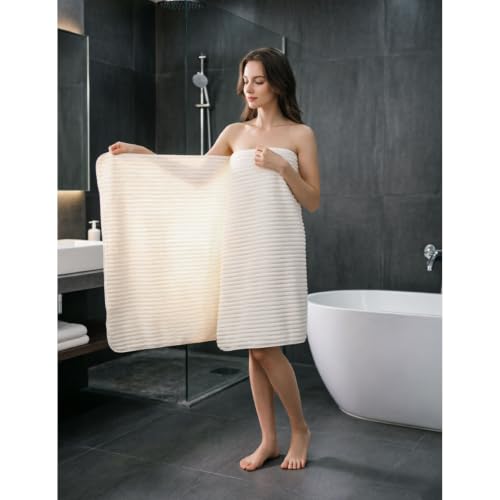 Bath Towels 4-Pack, 27.5x55 Inches - Ultra Soft and Highly Absorbent Quick Dry Microfiber Towels with Hanging Loop, Beauty Twill Stripe Design for Bath, Beach, Gym - color: Grey+blue+white+pink