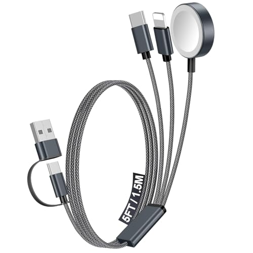 1Pack Travel Essentials for Apple Watch Charger,3-in-2 Multi Charging Cable | Cruise Vacation Camping Essentials for iPhone Charger,Type C/Lightning for iWatch,iPhone 17-12,Xbox Series X&S-5FT Black - color: Black, size: 1Pack-5 FT