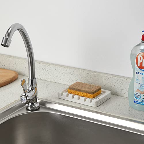 INIUNIK Self Draining Soap Dish - Marble Look Soap Holder Tray Savers Box Container Sponge Holder for Bathroom Shower Kitchen, White - color: White-1 Pack