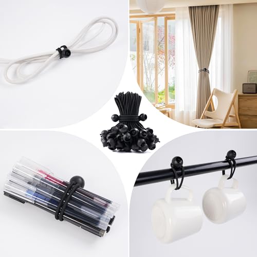 60 Pcs Bungee Cords with Balls, tarp tie Downs, 6 Inch Bungee Balls, Stretchable and Durable Bungee Cords Heavy Duty Outdoor, Tarp Straps for Camping, Tents, Cargo (Black)