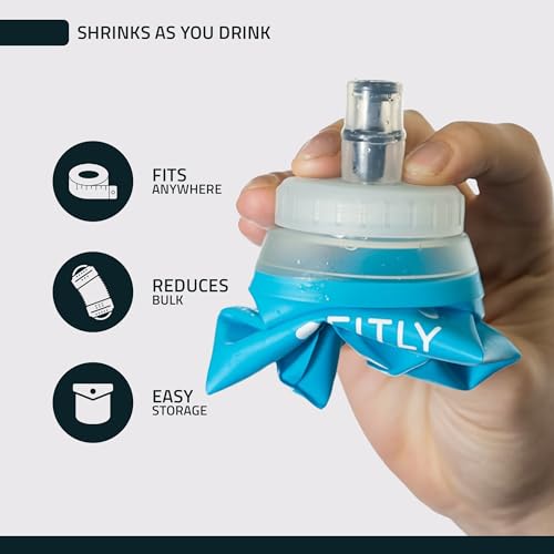 FITLY Soft Flask - Shrink As You Drink Soft Water Bottle for Hydration Pack - Folding Water Bottle Ideal for Running, Hiking, Cycling, Climbing & Rigorous Activity - color: Blue, size: 17 Ounces