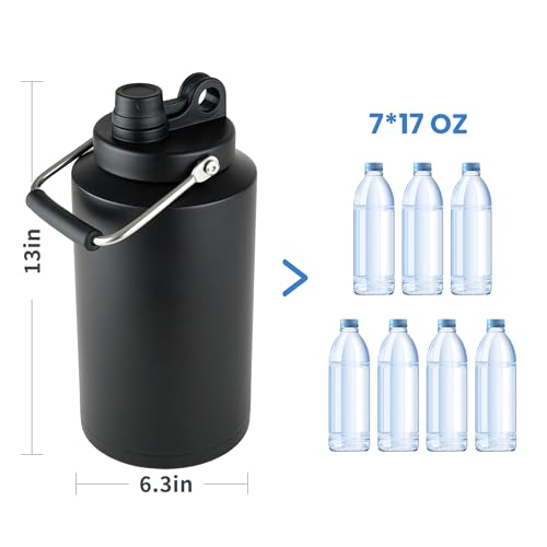 1 Gallon Water Bottle Insulated Stainless Steel Keeps Ice 48Hr, Large Water Gallon Jug Wide Mouth Leakproof Vacuum for Gym, Camping, & Construction Black - color: Black