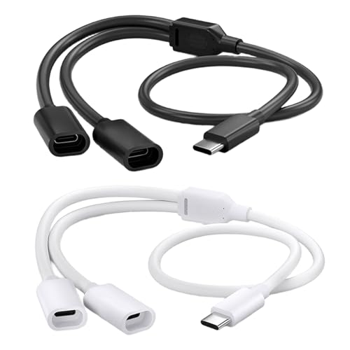 Type C Splitter Charging Cable for Solar Security Camera Power Cord 5V/0.5A/1A/2A Power Supply 480Mbps Data Transfer - color: Black