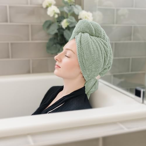 ROLSHOL 2-Pack Large Microfiber Hair Towel Wraps for Women, 27 × 39 in - color: Green, White