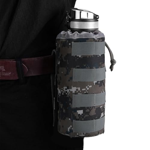 Gonex MOLLE Bottle Pouch, Drawstring Water Bottle Holder | 900D Oxford, Mesh Bottom, Fits MOLLE Packs & Vests, Flexible Height, Holds Bottles or Umbrellas - color: Camo Green