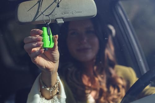resqme The Original Emergency Keychain Car Escape Tool, 2-in-1 Seatbelt Cutter and Window Breaker, Made in USA, Rainbow Pack 10 Colors - Compact Emergency Hammer