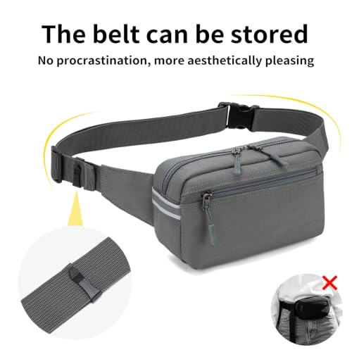 Mini Hiking Waist Bag, 3-Pocket 1.7L RFID Blocking Fanny Pack for Men Women - color: Grey