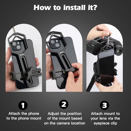 Metal Telescope Phone Adapter-Phone Scope Mount for Phone(2.09''-3.54'' Wide) Phone Holder Mount for Telescope, Binocular, Microscope, Spotting Scope Fits Eyepiece with Diameter 0.95"-2.05"
