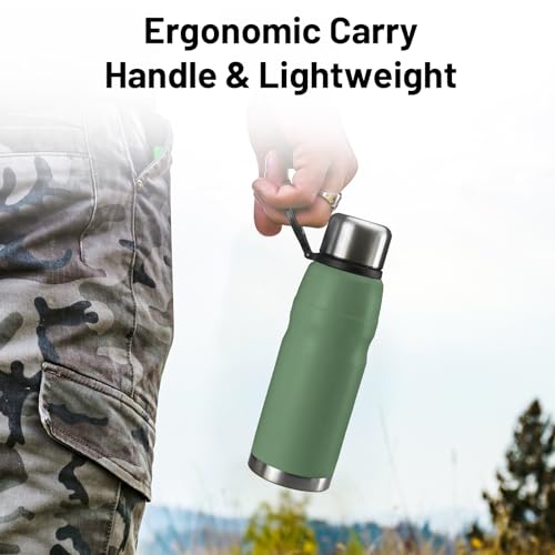 20oz Vacuum Insulated Stainless Steel Thermoses with Foldable Handle & Leakproof Lid, Slim Travel Coffee Cup for Hot/Cold Drinks, Fits Car Cup Holders - color: Green-20oz