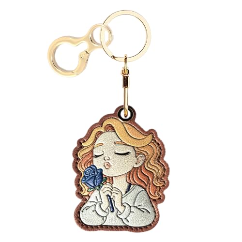 Leather Keychain holder Protective Case Compatible with Apple AirTag - color: Girl C