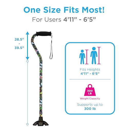 NOVA Offset Quad Cane for Seniors - Adjustable Walking Cane with Wrist Strap, Foam Handle, Anti-Rattle Lock - Lightweight Mobility Aid for Men and Women - Butterflies - color: Butterfly