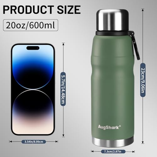 20oz Vacuum Insulated Stainless Steel Thermoses with Foldable Handle & Leakproof Lid, Slim Travel Coffee Cup for Hot/Cold Drinks, Fits Car Cup Holders - color: Green-20oz
