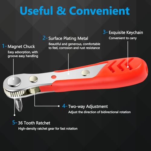 OSDUE Mini Ratchet Wrench Screwdriver Bit Set, 22 PCS Ratchet Screwdriver Set 1/4 Ultra Low Profile Micro Socket Set, High Torque Offset Reversible Screwdriver,w/Phillips, Hex for Tight Spaces - color: 22pcs Mini Ratchet Wrench Screwdriver Bit Set