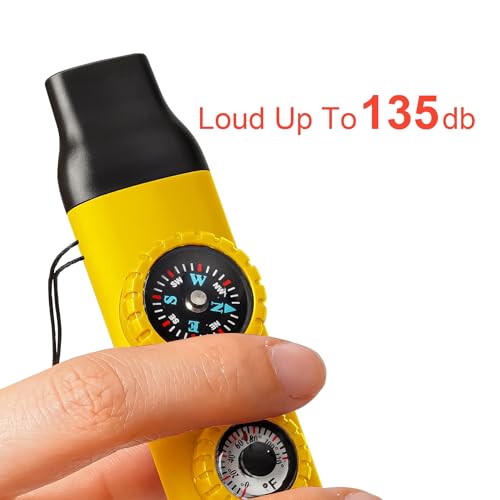 Emergency Survival Safety Whistle，Whistle for Kids with Lanyard,Compass,Thermometer,Ideal for Kayaking, Boating, Hiking, Camping, Climbing - color: Yellow