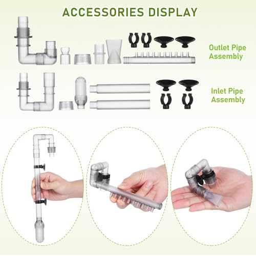 Angoily Aquarium Overflow Kit, Fish Tank Intake Pipe for 12mm ID Hose | Clear Inlet and Outlet Pipes with Strainer, Spray Bar, Flat Nozzle and Suction Cups for 603b Canister Filters, Grey